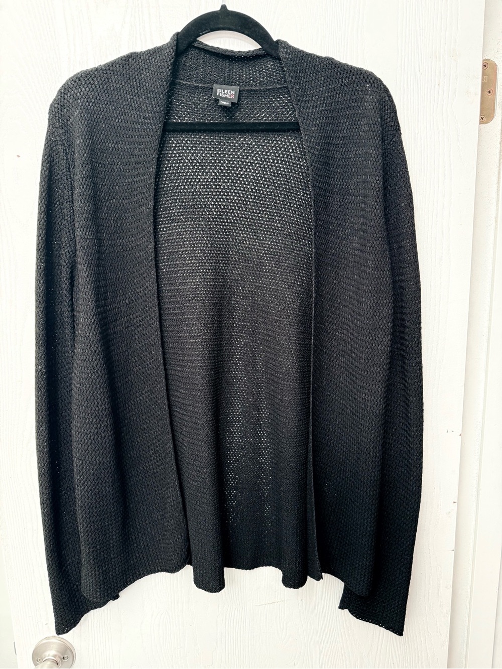 W’s L Vintage Eileen Fisher Black Textured Silk- blend Knit Cardigan - love!